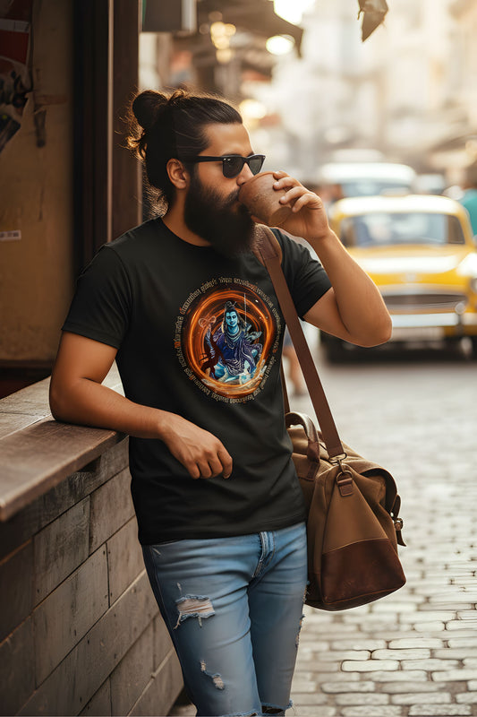 Premium Cotton T-Shirt for Men, Black, Lord Shiva Graphic Print, Crew Neck, Short Sleeve, Regular Fit