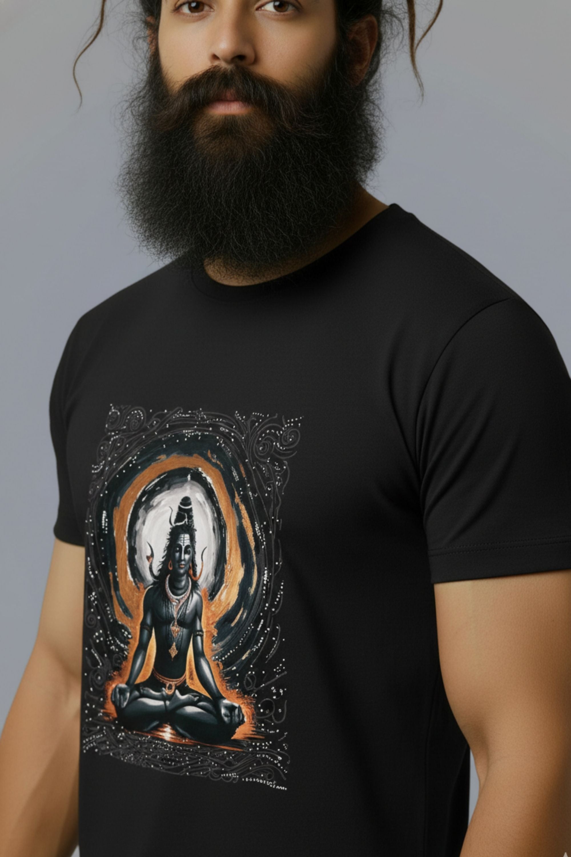 Shiva Graphic Printed Black Cotton T-Shirt for Men, Regular Fit, Crew Neck, Short Sleeve