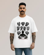 Ravan Ten-Headed Graphic Oversized T-Shirt, White, Cotton, Printed, Crew Neck, Half Sleeve
