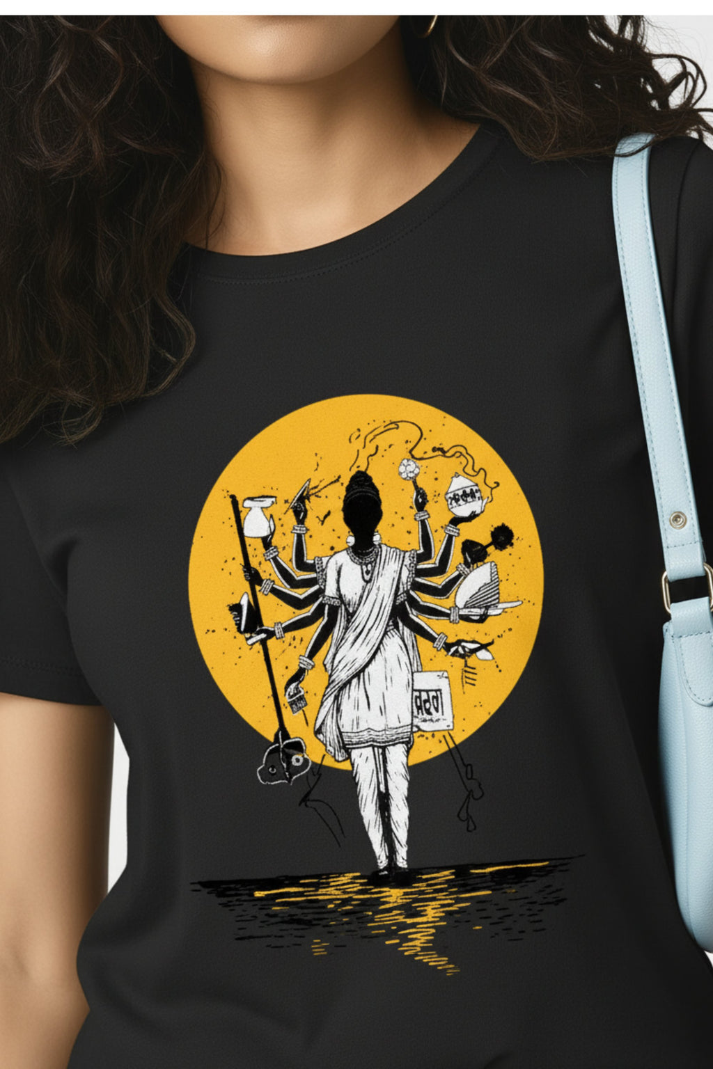 Modern Goddess Women's Black Cotton T-Shirt, Graphic Print, Casual, Crew Neck, Short Sleeve