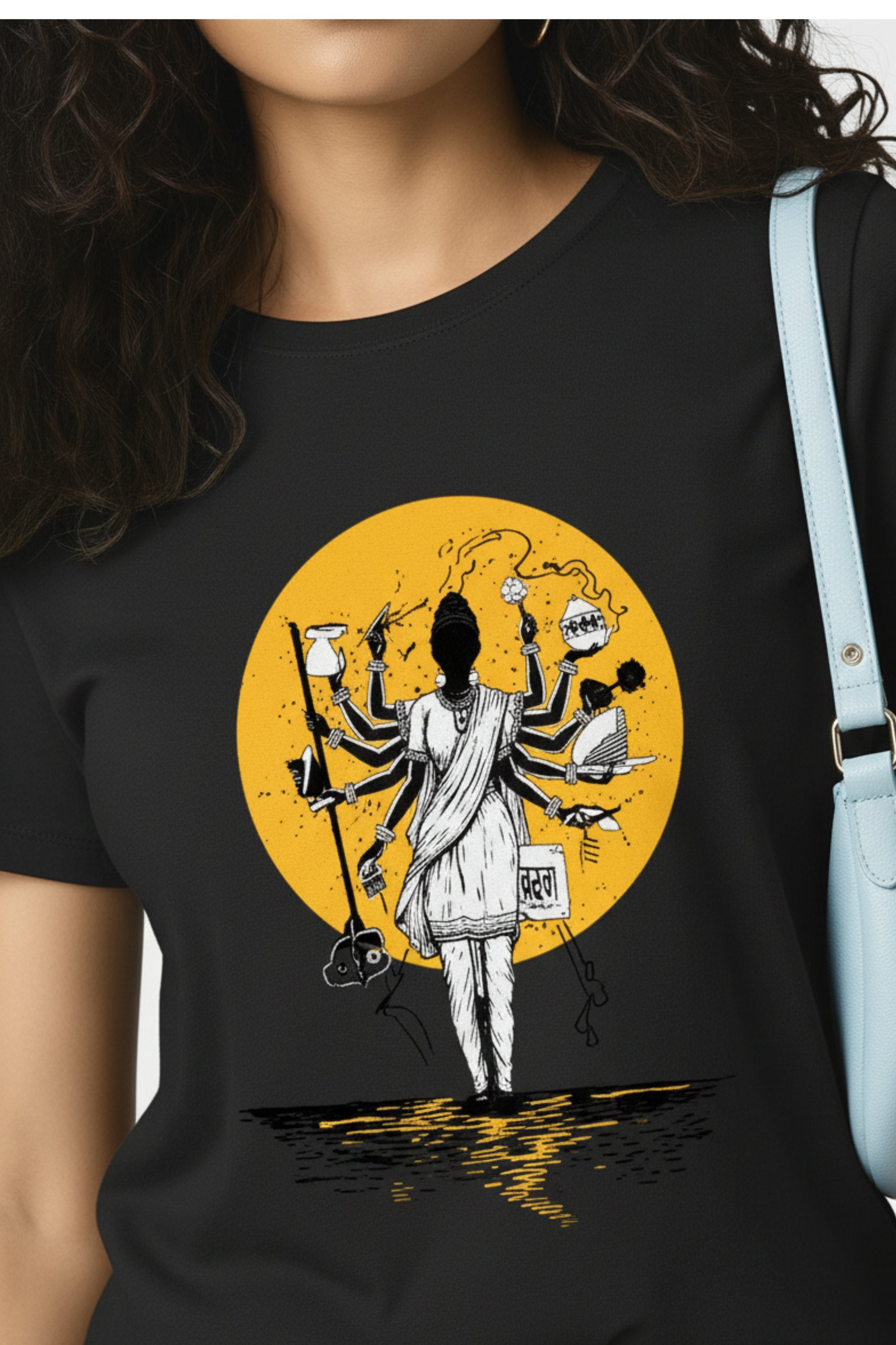 Modern Goddess Women's Black Cotton T-Shirt, Graphic Print, Casual, Crew Neck, Short Sleeve