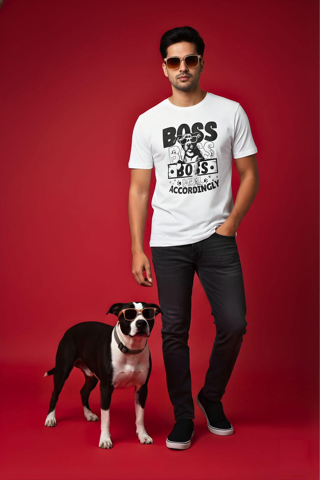 Cotton T-Shirt for men, White, Dog Lover Graphic Print, Crew Neck, Short Sleeve, Regular Fit, Casual Wear