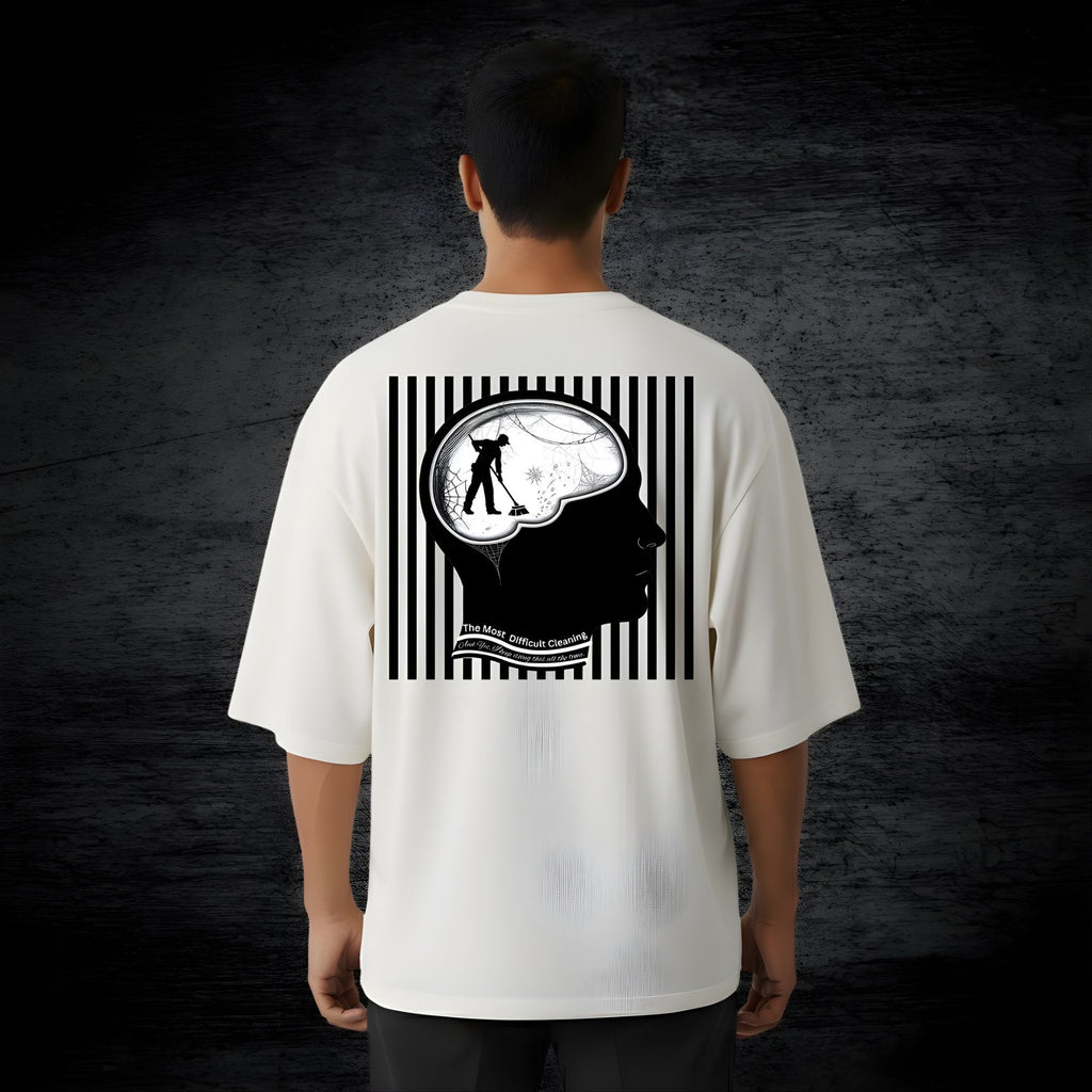 Unisex Cotton Oversized T-Shirt, Off White, Crew Neck, Drop Shoulder, Short Sleeve, Positivity Mind Theme Printed Graphic