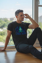 Black Cotton Printed T-Shirt for Man, Meditation Wellness Theme, Short Sleeve, Crew Neck, Regular Fit