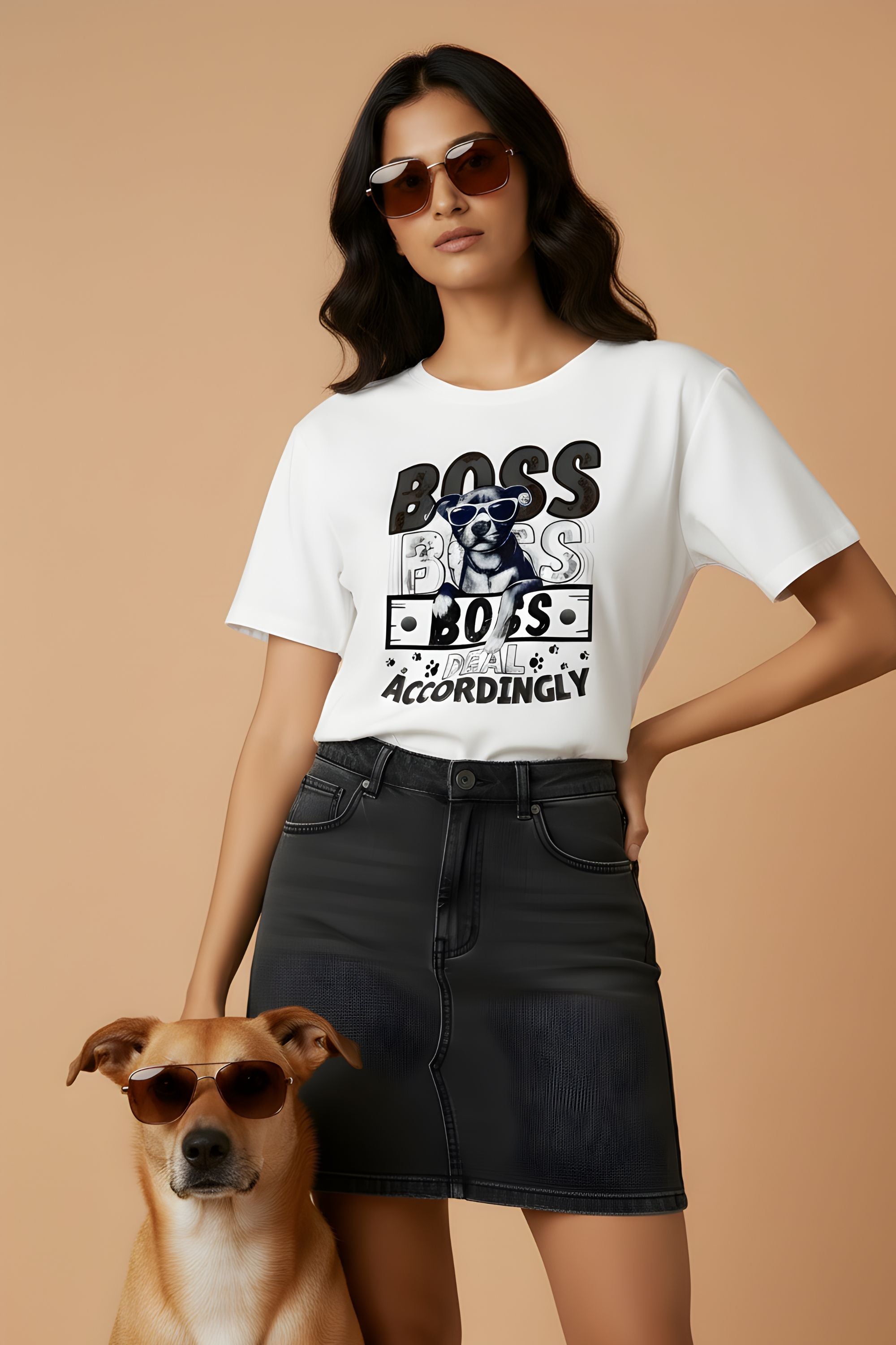 Cotton T-Shirt for Women, White, Dog Lover Graphic Print, Crew Neck, Short Sleeve, Regular Fit, Casual Wear