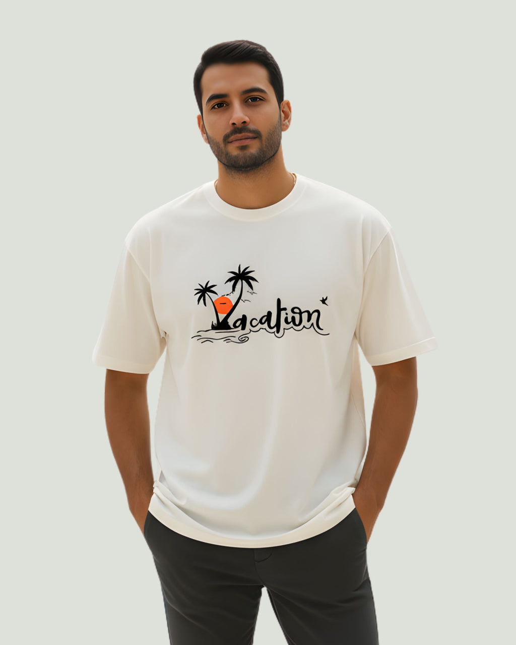 Oversized Unisex T-Shirt, Travel and Adventure Graphic Print, 100% Cotton Breathable Fabric, Cream, Short Sleeve, Casual Streetwear