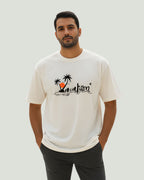 Oversized Unisex T-Shirt, Travel and Adventure Graphic Print, 100% Cotton Breathable Fabric, Cream, Short Sleeve, Casual Streetwear