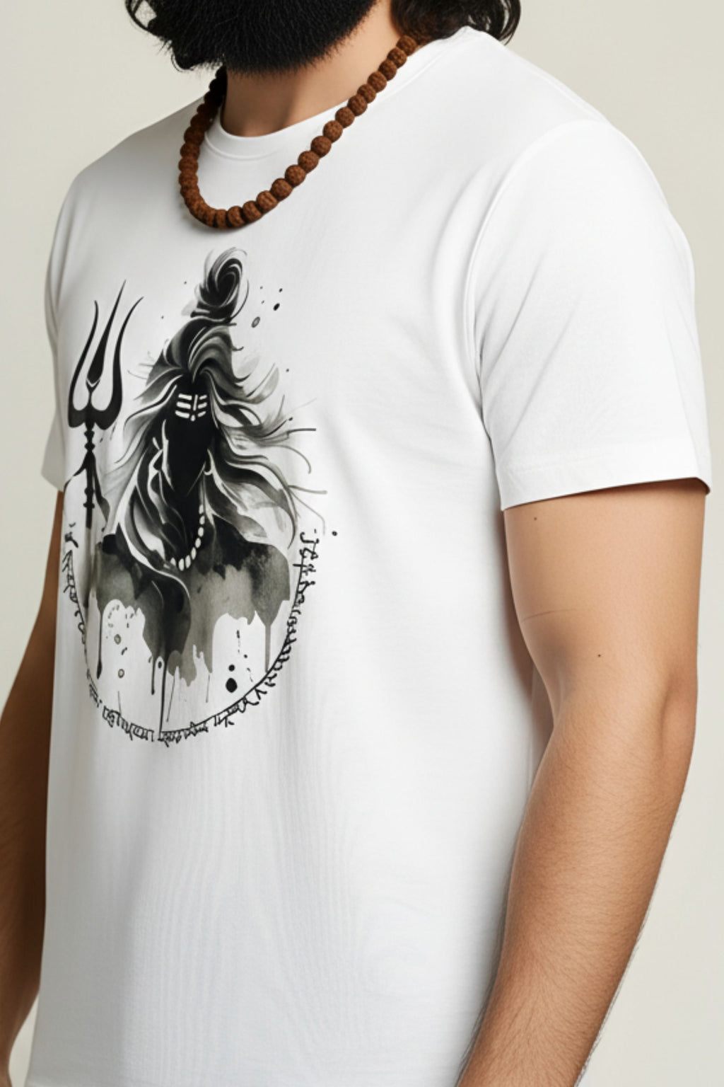 Shiva Graphic Printed White Cotton T-Shirt for Men, Regular Fit, Crew Neck, Short Sleeve