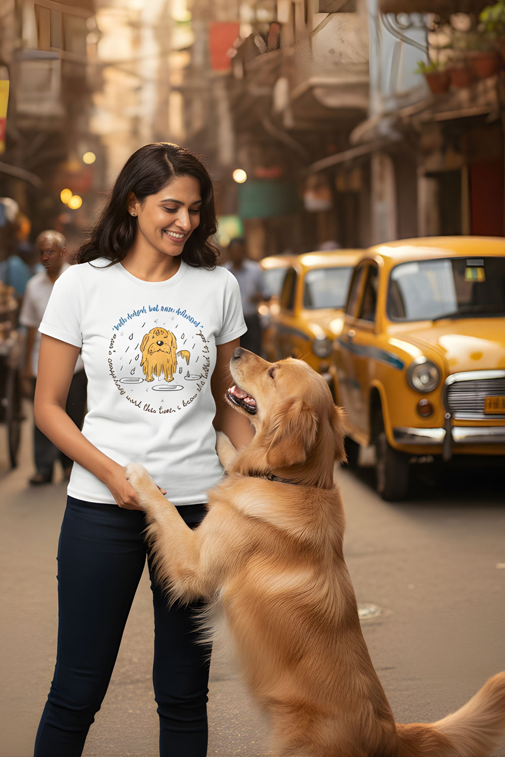 Women's Cotton Graphic T-Shirt, White, Dog Lover Print, Crew Neck, Short Sleeve, Regular Fit