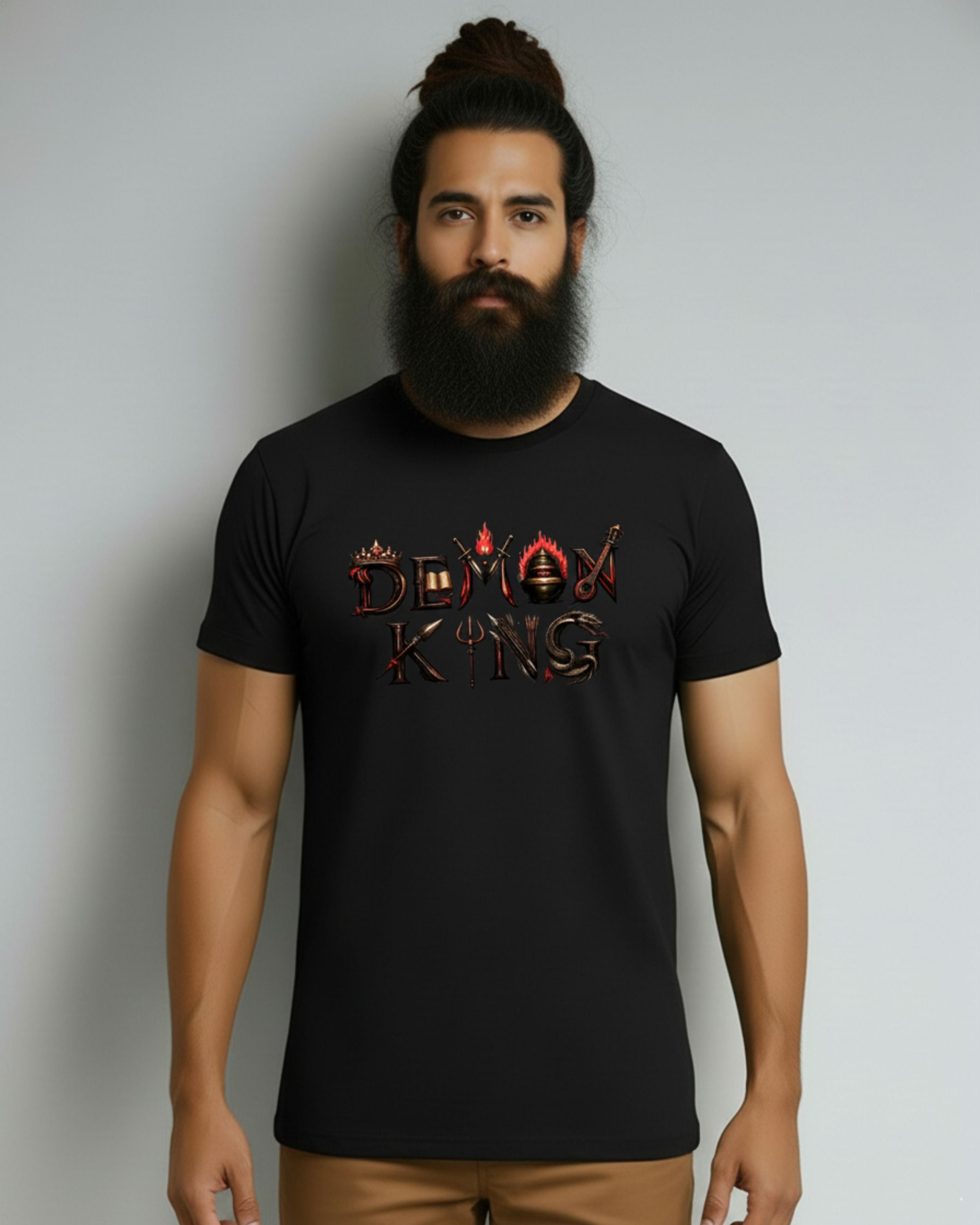 Ravan Demon King Graphic Print T-Shirt, 100% Cotton Breathable Fabric, Crew Neck, Half Sleeve, Unisex Casual Wear