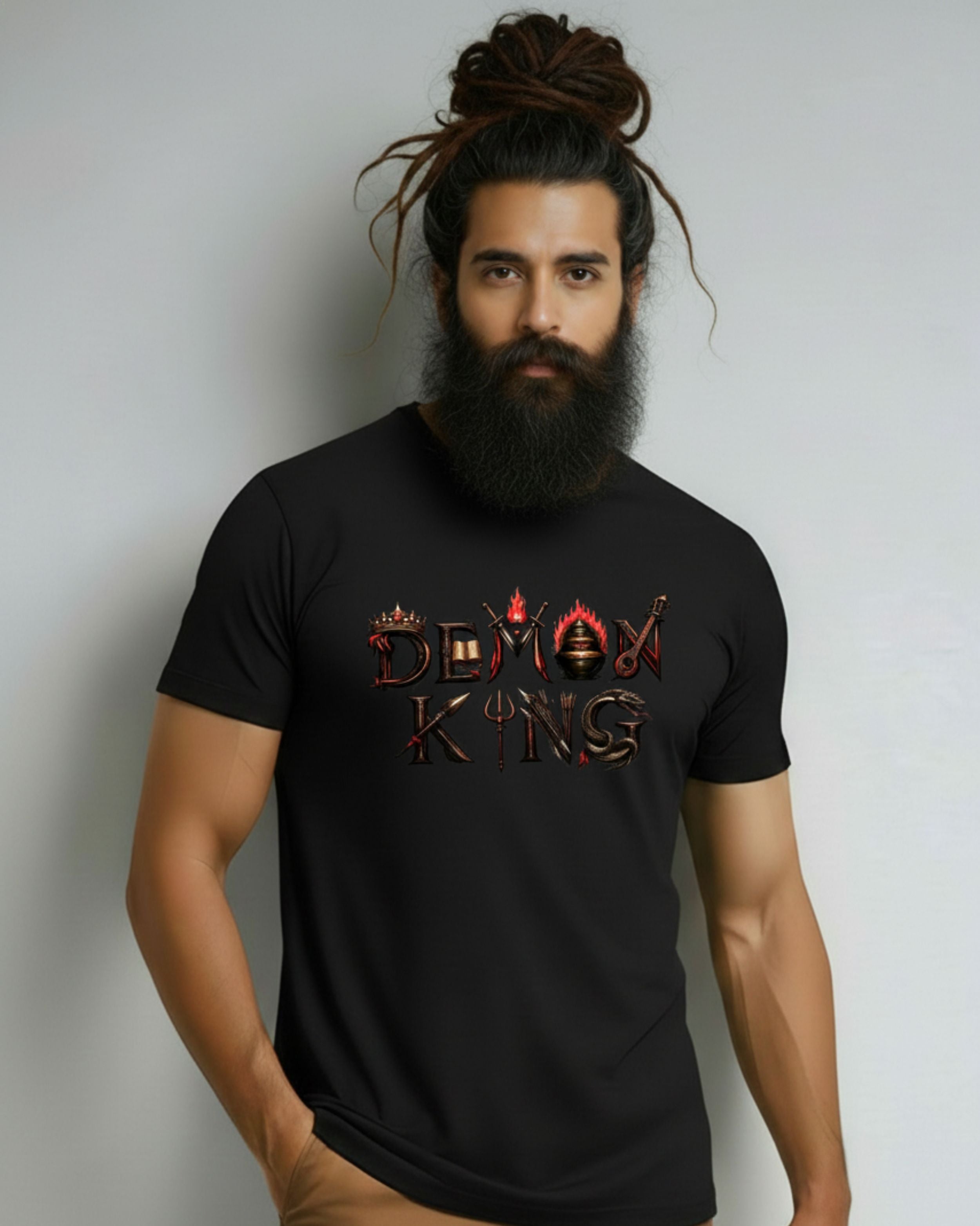 Ravan Demon King Graphic Print T-Shirt, 100% Cotton Breathable Fabric, Crew Neck, Half Sleeve, Unisex Casual Wear