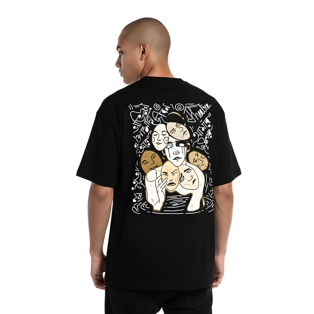 Unisex Oversized Graphic T-Shirt, Black, Cotton, Short Sleeve, Crew Neck, Streetwear Style