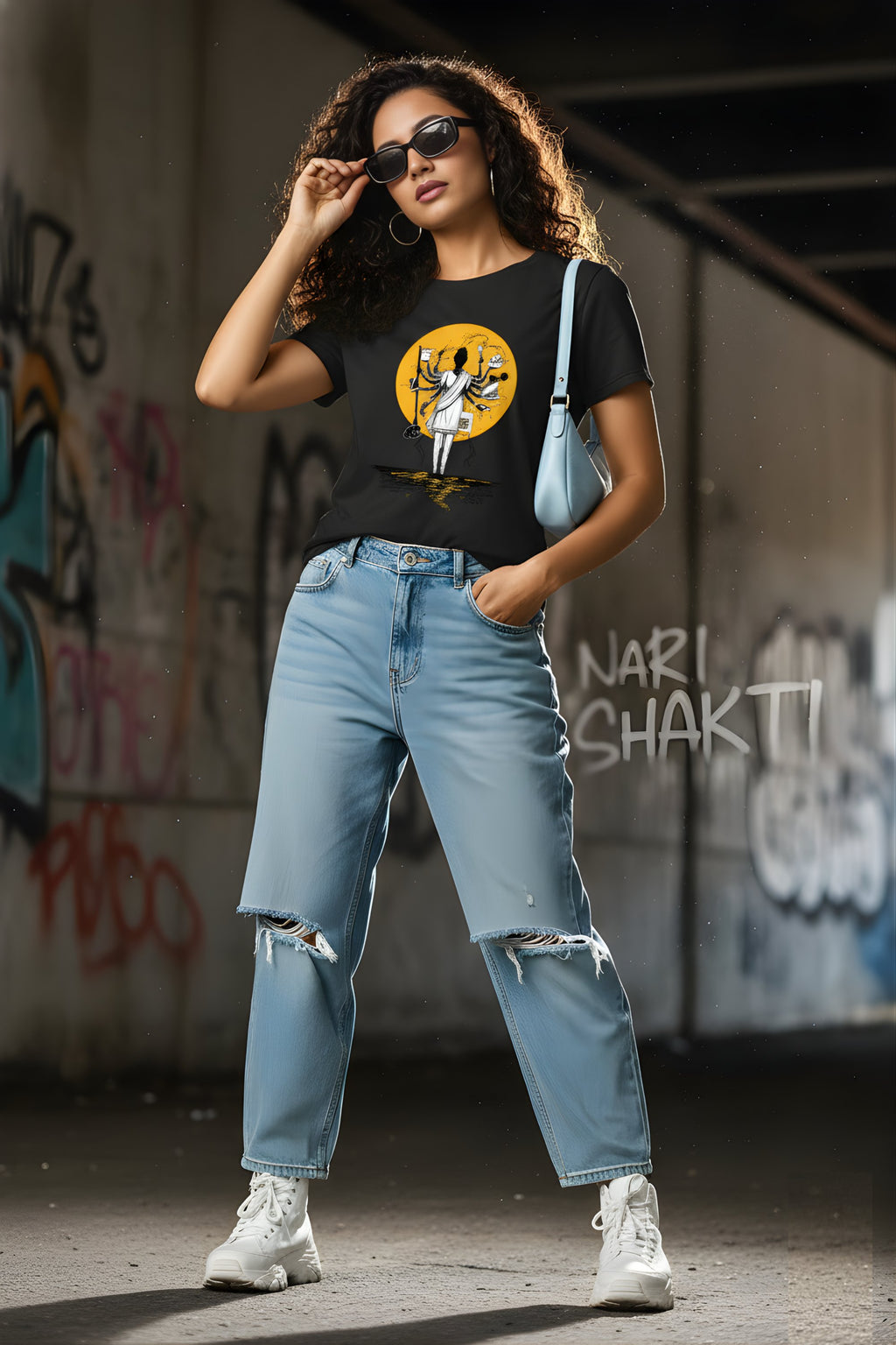 Modern Goddess Women's Black Cotton T-Shirt, Graphic Print, Casual, Crew Neck, Short Sleeve