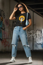Modern Goddess Women's Black Cotton T-Shirt, Graphic Print, Casual, Crew Neck, Short Sleeve