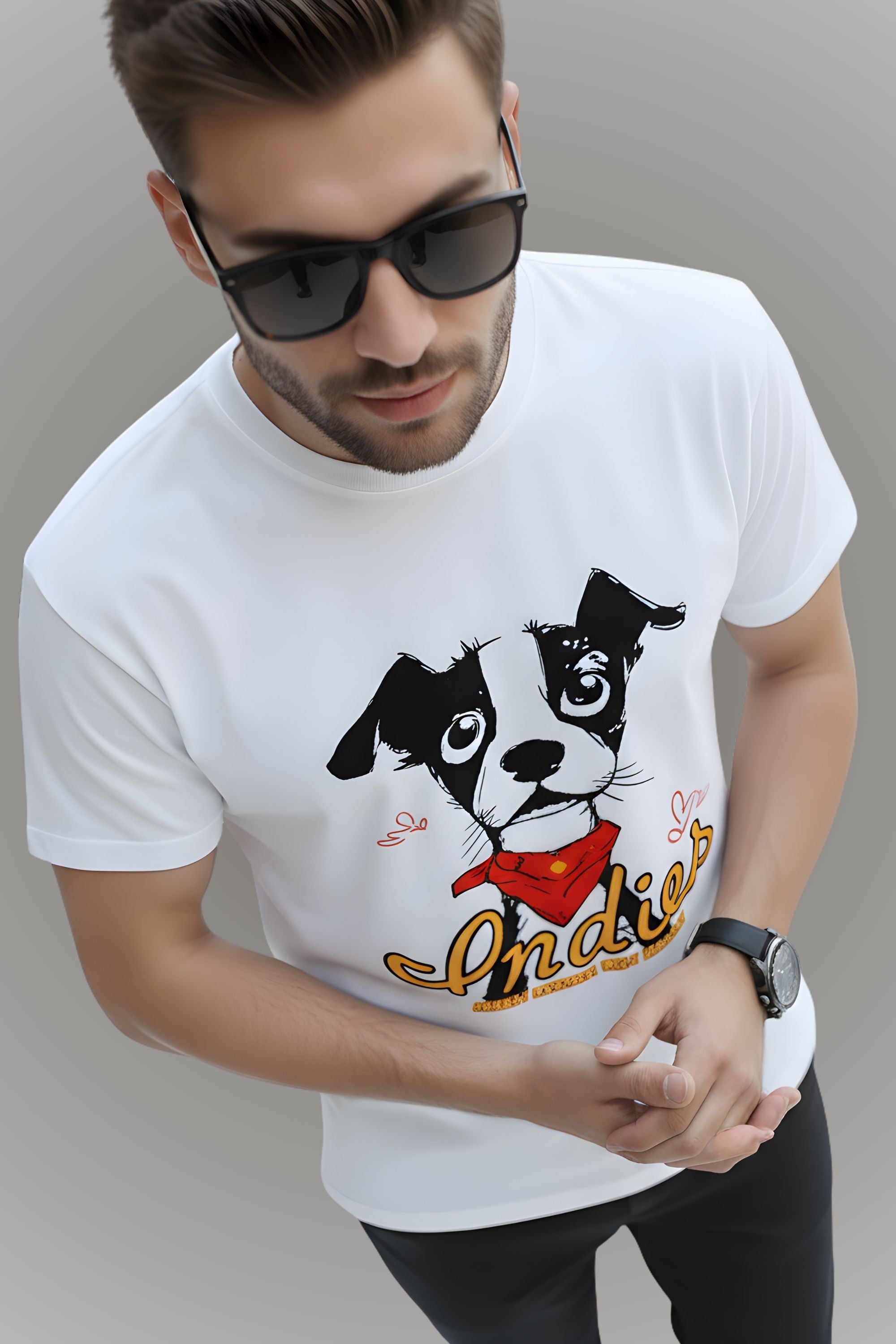 Men's White Cotton Graphic Printed T-Shirt, Regular Fit, Crew Neck, Dog Lover Design, Casual Wear