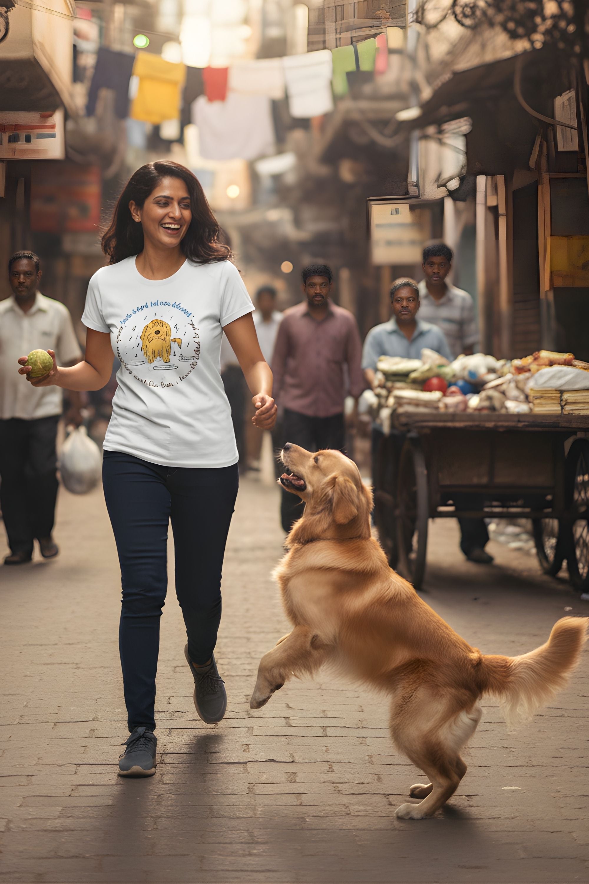 Women's Cotton Graphic T-Shirt, White, Dog Lover Print, Crew Neck, Short Sleeve, Regular Fit