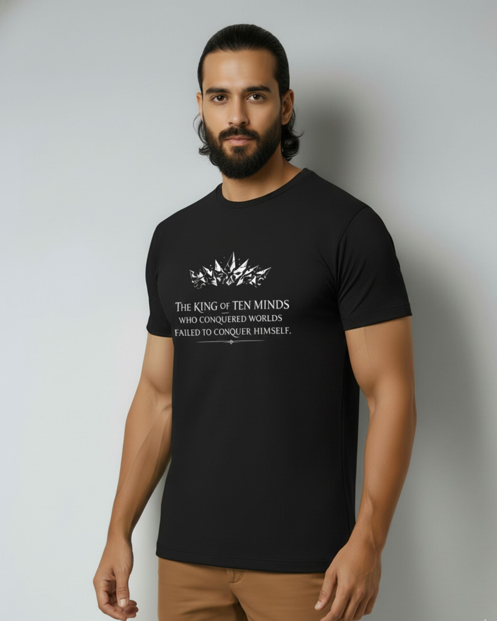 Ravan Ten-Headed Graphic Print Cotton T-Shirt for Unisex, Crew Neck, Half Sleeve, Casual Style