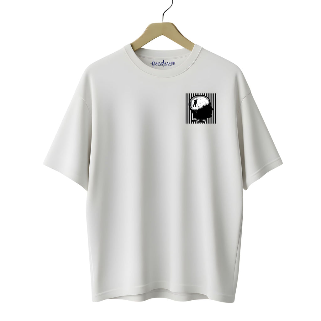 Unisex Cotton Oversized T-Shirt, Off White, Crew Neck, Drop Shoulder, Short Sleeve, Positivity Mind Theme Printed Graphic