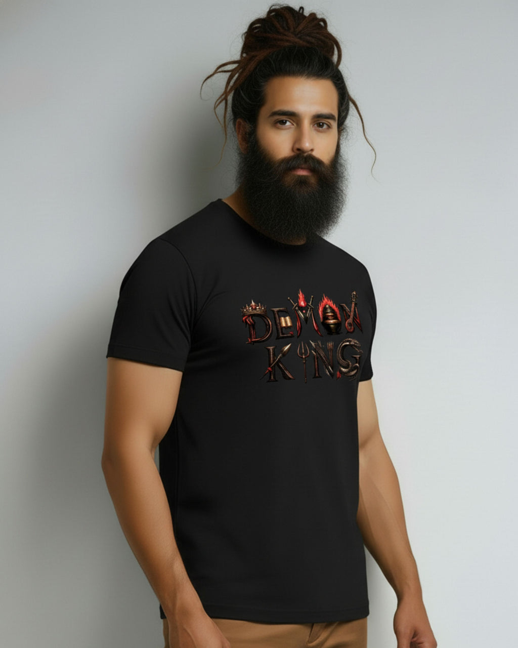 Ravan Demon King Graphic Print T-Shirt, 100% Cotton Breathable Fabric, Crew Neck, Half Sleeve, Unisex Casual Wear