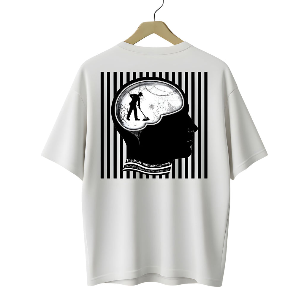 Unisex Cotton Oversized T-Shirt, Off White, Crew Neck, Drop Shoulder, Short Sleeve, Positivity Mind Theme Printed Graphic