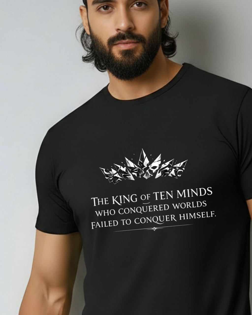 Ravan Ten-Headed Graphic Print Cotton T-Shirt for Unisex, Crew Neck, Half Sleeve, Casual Style
