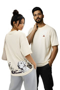 Unisex Oversized Cotton T-Shirt - Aesthetic Geometric Labrador Dog Back Print - Baggy Fit Drop Shoulder Streetwear Tee for Men & Women, Cream
