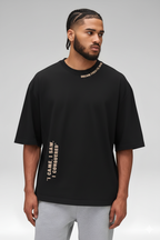 Unisex Aesthetic Typography Black Oversized T-Shirt | Drop Shoulder Baggy Fit Cotton Tee