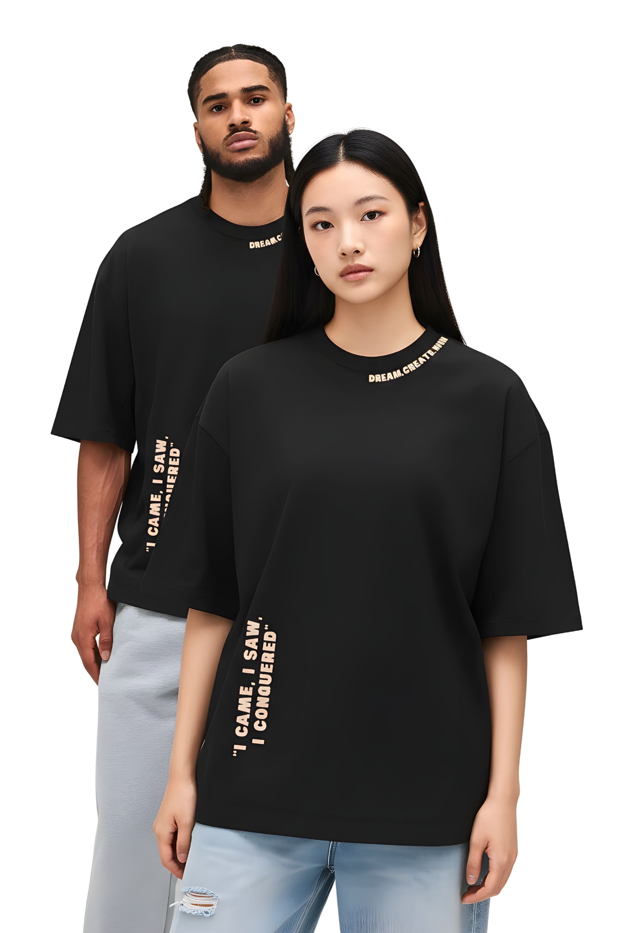 Unisex Aesthetic Typography Black Oversized T-Shirt | Drop Shoulder Baggy Fit Cotton Tee