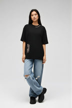 Unisex Aesthetic Typography Black Oversized T-Shirt | Drop Shoulder Baggy Fit Cotton Tee
