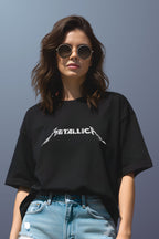 Metallica Oversized T-Shirt, Black, Cotton, Graphic Printed, Crew Neck, Sad But True Rock Band, Unisex
