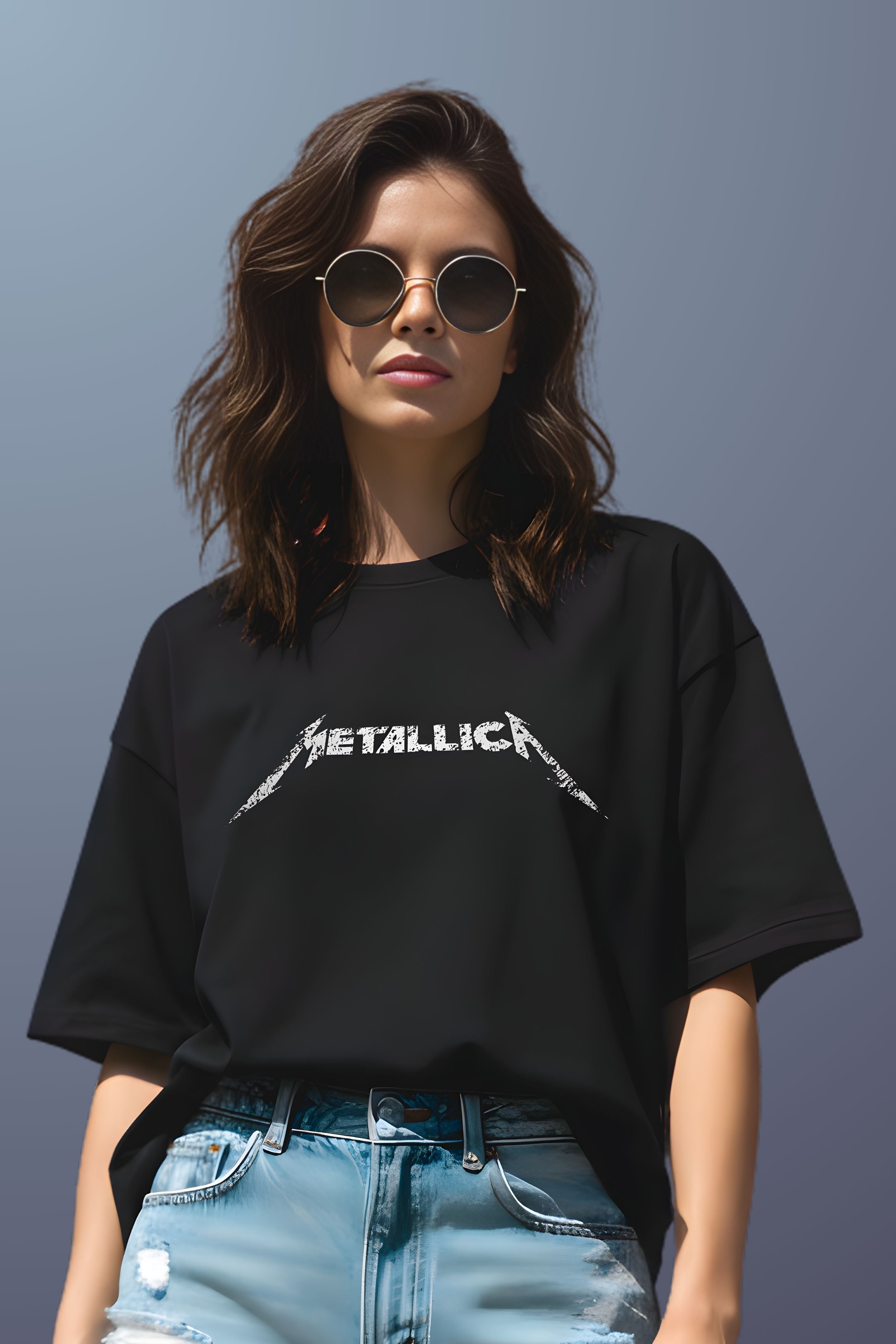 Metallica Oversized T-Shirt, Black, Cotton, Graphic Printed, Crew Neck, Sad But True Rock Band, Unisex