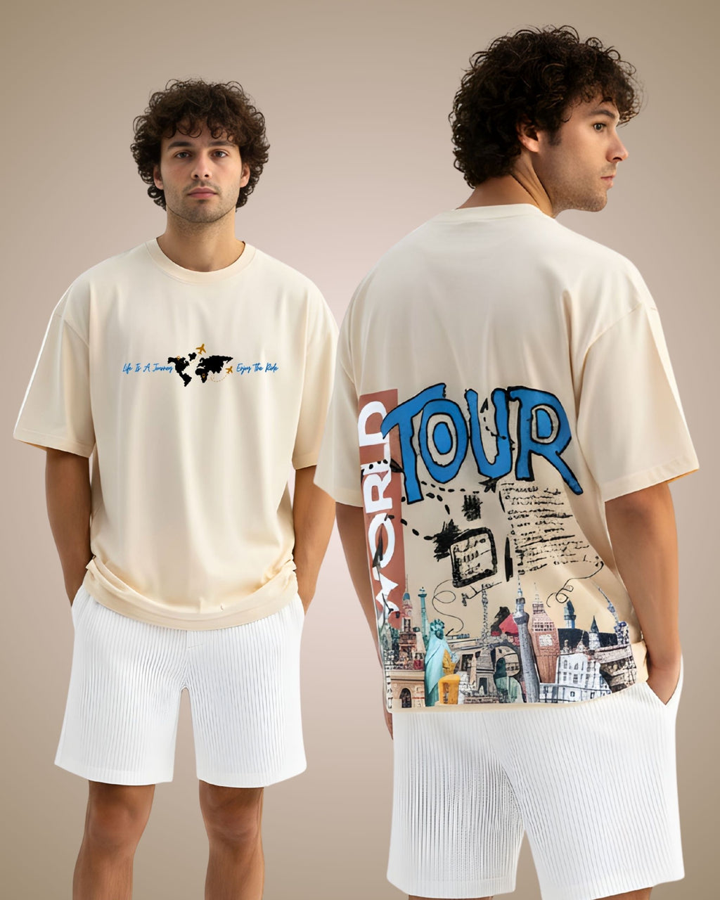 World Tour Oversized T-Shirt, Cotton, Printed Graphic, Crew Neck, Casual Streetwear, Unisex