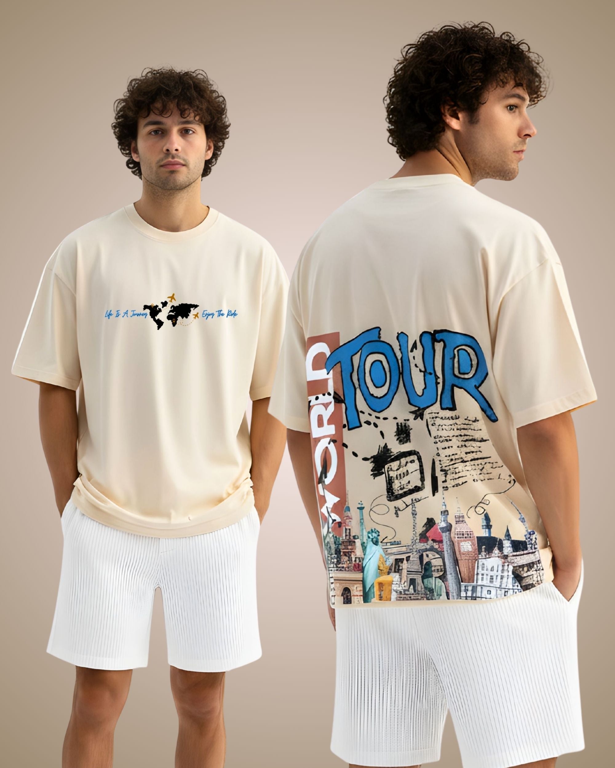 World Tour Oversized T-Shirt, Cotton, Printed Graphic, Crew Neck, Casual Streetwear, Unisex