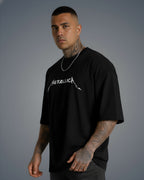 Metallica Graphic Printed Oversized T-Shirt, Pure Cotton, Black, Rock Music, Crew Neck, Short Sleeve