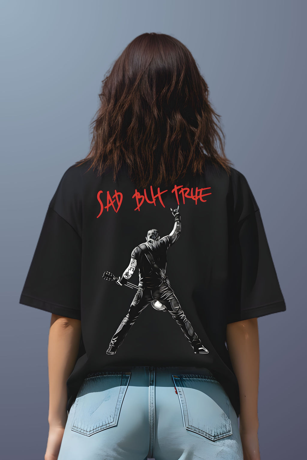 Metallica Oversized T-Shirt, Black, Cotton, Graphic Printed, Crew Neck, Sad But True Rock Band, Unisex