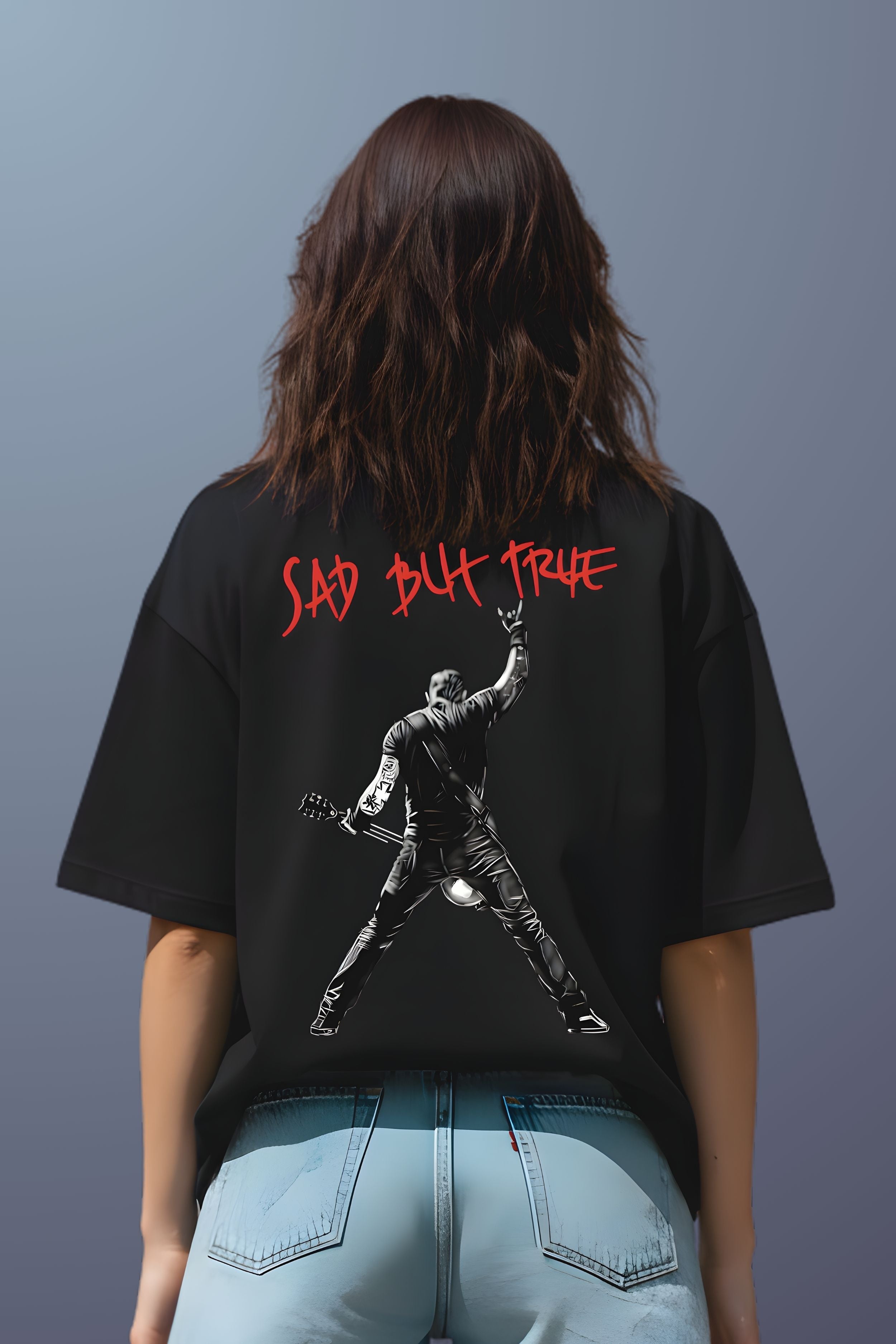 Metallica Oversized T-Shirt, Black, Cotton, Graphic Printed, Crew Neck, Sad But True Rock Band, Unisex