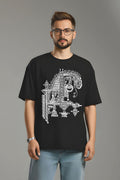 Odisha Handprint Men's Oversized T-Shirt, Black, Premium Cotton, Pattachitra Tribal Art Print