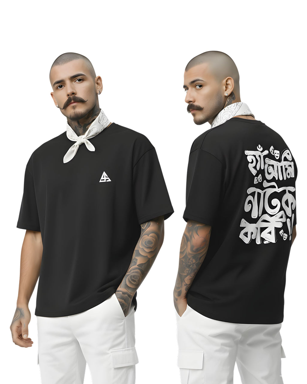 Bangla Typography Oversized T-Shirt, Black, 100% Cotton, Boxy Fit, Graphic Print, Crew Neck, Unisex