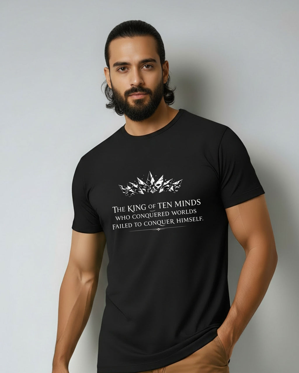 Ravan Ten-Headed Graphic Print Cotton T-Shirt for Unisex, Crew Neck, Half Sleeve, Casual Style
