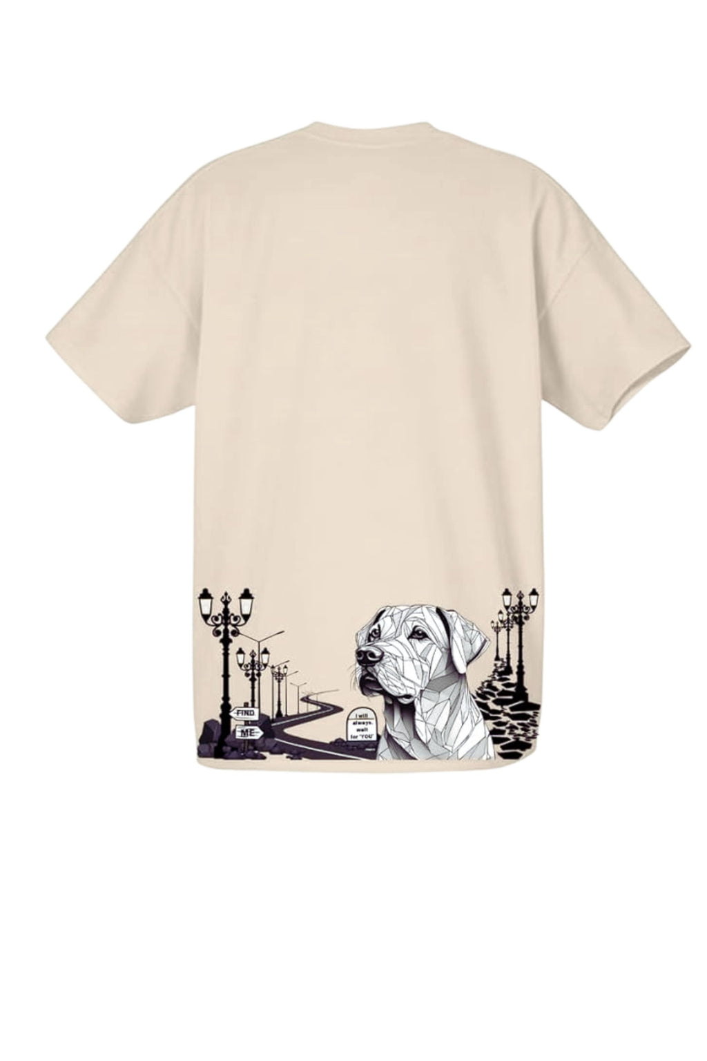 Unisex Oversized Cotton T-Shirt - Aesthetic Geometric Labrador Dog Back Print - Baggy Fit Drop Shoulder Streetwear Tee for Men & Women, Cream